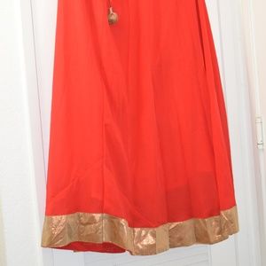 Bright Red Indian Skirt with Gold Accents